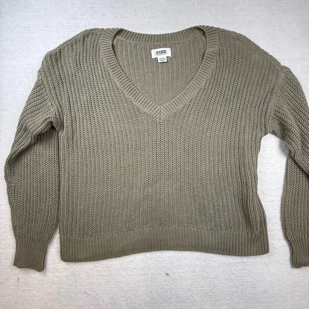 PINK Victoria's Secret Olive Green Chunky Pullover Sweater Large earthy cozy